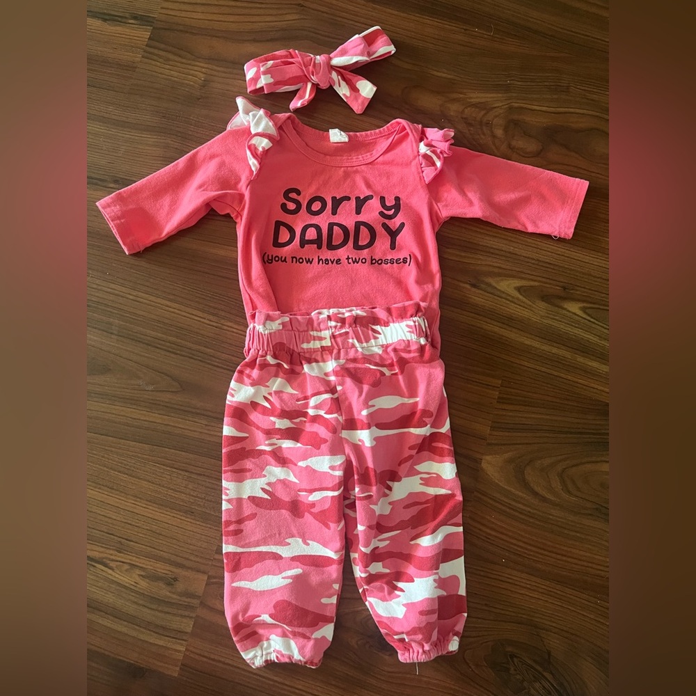 Pink Camouflage Baby Outfit with Headband